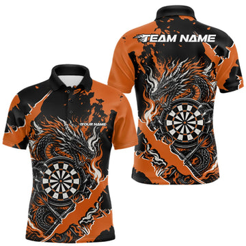 Maxcorners Custom Black And Orange Splatter Dragon Claw Marks Dart Men Polo Shirt, Dart Jersey LM0409