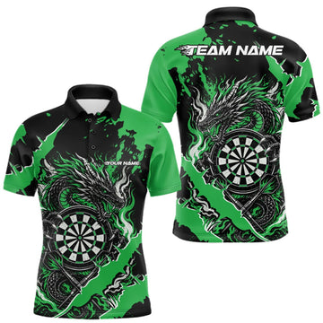 Maxcorners Custom Black And Green Splatter Dragon Claw Marks Dart Men Polo Shirt, Dart Jersey LM0409
