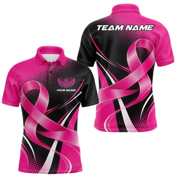Maxcorners Custom Breast Cancer Awareness Pink Ribbon Dart Men Polo Shirt, Dart Team Jersey LM0409