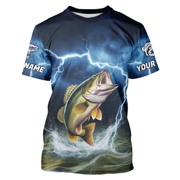 Maxcorners Blue Thunder Lightning Custom Largemouth Bass Fishing Tournament Fishing T Shirts MT2108