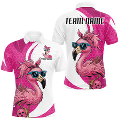 Maxcorners Custom Funny Hot Pink Flamingo Bowling Men Polo Shirt, Bowling League Bowlers Outfit LM0602