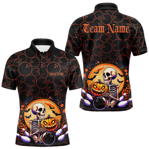 Maxcorners Custom Funny Skeleton Bowling Polo Shirts For Men, Halloween Bowling Team Outfit LM0803