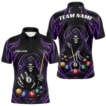 Maxcorners Custom Purple Grim Reaper Billiards Men Polo Shirt, Halloween Pool Team Outfit