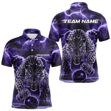Maxcorners Purple Thunder Lightning Custom Leopard Bowling Polo Shirts For Men And Women Bowling League Shirt