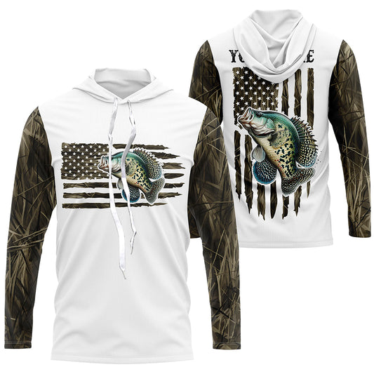 Maxcorners Personalized American Flag Crappie Long Sleeve Fishing Camo Shirts, Patriotic Crappie Fishing Jersey LM0501