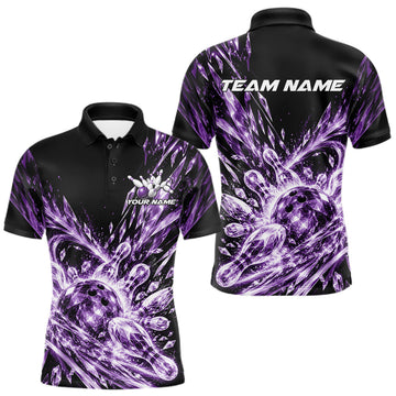 Maxcorners Icy Purple Custom Crystal Ice Bowling Team Men Polo Shirt, Bowling Tournament Jersey