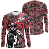 Maxcorners Custom Red Camouflage Catfish Fish Reaper Long Sleeve Tournament Fishing Shirts LM0607