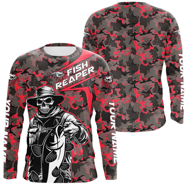 Maxcorners Custom Red Camouflage Catfish Fish Reaper Long Sleeve Tournament Fishing Shirts LM0607