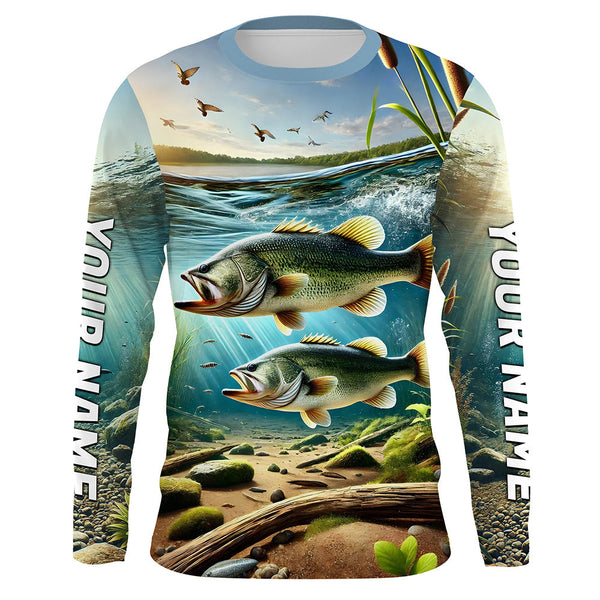 Maxcorners Custom Largemouth Bass Long Sleeve Fishing Shirts, Bass Fishing Tournament Shirt MT2108