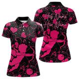 Maxcorners Black And Pink Custom Valentines Day Bowling Polo Shirts, Bowling Couple Shirt