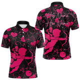 Maxcorners Black And Pink Custom Valentines Day Bowling Polo Shirts, Bowling Couple Shirt