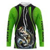 Maxcorners Custom Largemouth Bass Fishing Tournament Long Sleeve Fishing Shirts, Bass Fishing Jerseys | Green LM0201