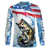 Maxcorners Personalized American Flag Bass Fishing Shirts, Patriotic Bass Long Sleeve Tournament Fishing Shirt LM0201