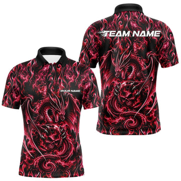 Maxcorners Red Flame Dragon With Skull Bowling Ball Custom Bowling Men Polo Shirt Bowling Jersey