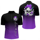 Maxcorners Custom Black And Purple Skull Valentines Day Couple Bowling Polo Shirts For Men