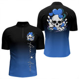 Maxcorners Custom Black And Blue Skull Valentines Day Couple Bowling Polo Shirts For Men