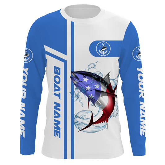 Maxcorners Tuna Fishing American Flag performance Fishing Shirts, personalized Patriotic Fishing gifts LM0501