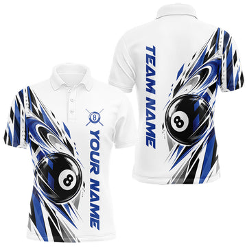 Maxcorners Custom Royal Blue 8 Ball Billiard Team Men Polo Shirt, Billiard League Jersey