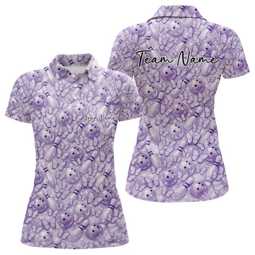 Custom Blue Butterfly Bowling Women Polo Shirt, Ladies Bowlers Outfit LM1203