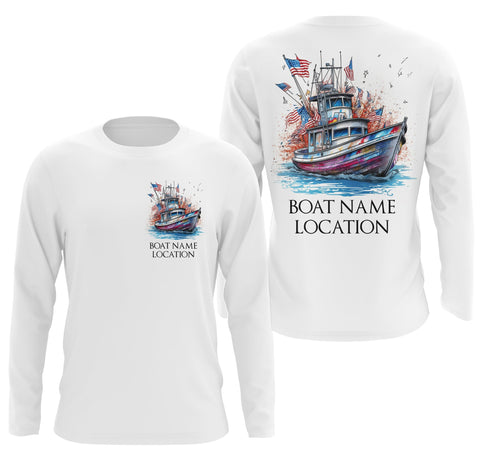 Maxcorners Custom Boat Fishing Long Sleeve American Fishing Shirts, Patriotic Fishing Boat Name Shirt  LM2408