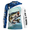 Maxcorners Personalized Largemouth Bass Long Sleeve Tournament Fishing Shirts, Bass Fishing Jerseys | Blue Camo LM0201