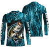 Maxcorners Largemouth Bass Fishing Custom Long Sleeve Tournament Shirts, Bass Fishing Jerseys | Blue Camo LM0201
