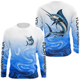 Maxcorners Marlin Fishing Custom Long Sleeve Performance Shirts, Marlin Saltwater Fishing Apparel | Blue Camo LM2408
