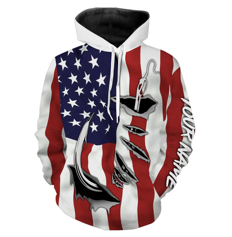 Maxcorners US Fishing Fish Hook American Flag Patriotic Customize Name 3D Shirts