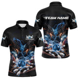 Maxcorners Custom Blue Lightning Flame Dragons Bowling Men Polo Shirt, Fire Dragon Bowling Jerseys LM1109