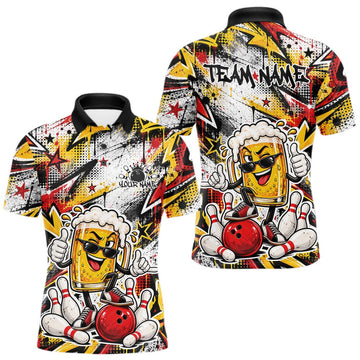 Maxcorners Yellow And Red Graffity Theme Custom Funny Beer Bowling Men Polo Shirt, Team Jersey
