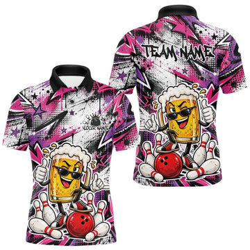 Maxcorners Pink And Purple Graffity Theme Custom Funny Beer Bowling Men Polo Shirt, Team Jersey LM0410