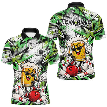 Maxcorners Green Graffity Theme Custom Funny Beer Bowling Men Polo Shirt, Team Jersey LM0410