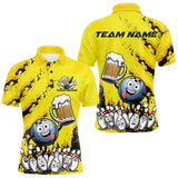 Maxcorners Custom Yellow Funny Bowling Men Polo Shirts, Bowling And Beer Party Bowlers Outfit LM1109