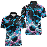Maxcorners Custom Blue And Pink Camo Bowling Polo Shirt For Men, Camouflage Bowling Team Outfit LM1109