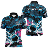 Maxcorners Custom Blue And Pink Camo Bowling Polo Shirts For Men, Camouflage Bowling Team Outfit LM1109