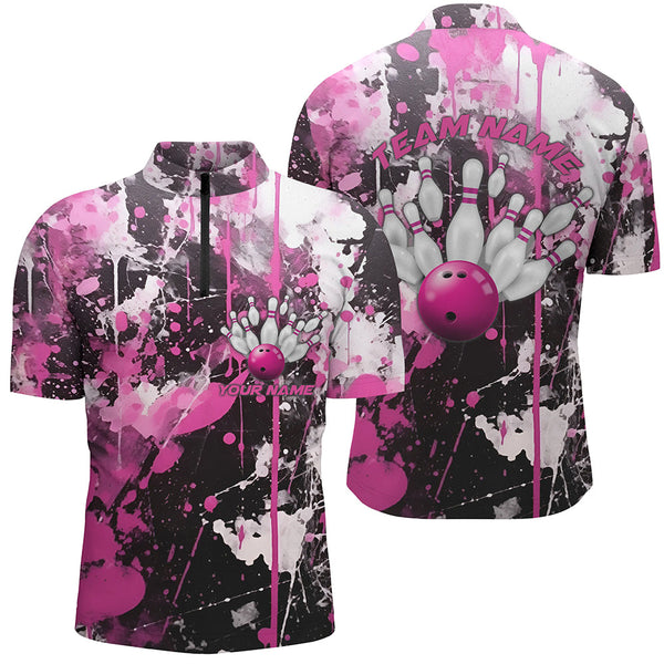 Maxcorners Pink Camo Bowling Team Shirts Polo Personalized Bowling League Jerseys Strike Bowling