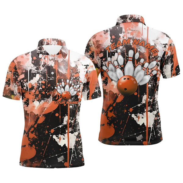 Maxcorners Orange Camo Bowling Team Shirts Polo Personalized Bowling League Jerseys Strike Bowling