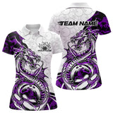 Maxcorners Custom Purple Camo Dragon Bowling Tattoo Men Polo Shirts, Dragon Bowling League Team Shirt LM113