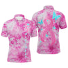 Maxcorners Pink Tie Dye Camo Pink Ribbon And Butterfly Custom Breast Cancer Awareness Polo Shirts