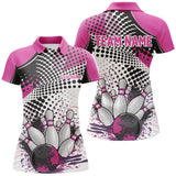 Maxcorners Bowling Ball And Pins Pink League  Customized Name, Team Anme 3D Polo Shirt