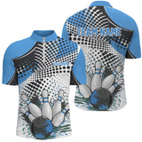 Maxcorners Bowling Ball And Pins Blue League  Customized Name, Team Anme 3D Polo Shirt