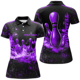 Maxcorners Black And Purple Ball Pins In Flame Bowling Jersey Customized Name, Team Name 3D Shirt