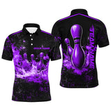 Maxcorners Black And Purple Ball Pins In Flame Bowling Jersey Customized Name, Team Name 3D Shirt