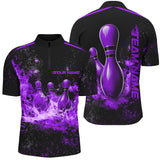 Maxcorners Black And Purple Ball Pins In Flame Bowling Jersey Customized Name, Team Name 3D Shirt