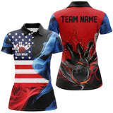 Maxcorners Red White And Blue American Flag Bowling Jersey Customized Name, Team Name 3D Shirt