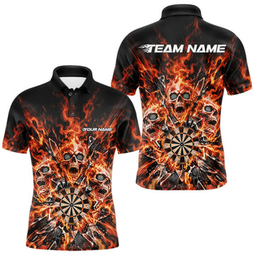 Maxcorners Custom Orange Flame Skull Dart Men Polo Shirt, Break Glass Shard Dart Outfit LM1910