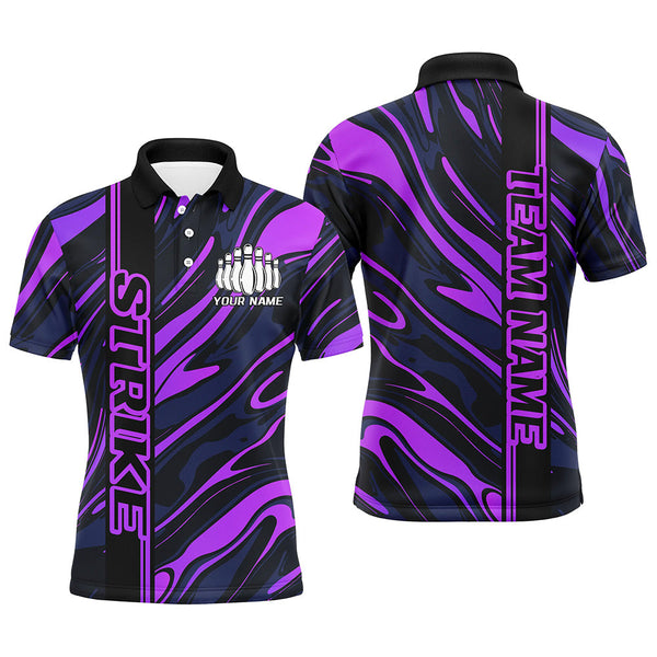 Maxcorners Custom Purple Camo Strike Bowling Polo Shirts For Men, Striking Bowling Team Uniform