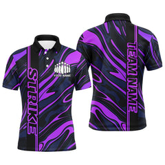 Maxcorners Custom Purple Camo Strike Bowling Polo Shirts For Men, Striking Bowling Team Uniform