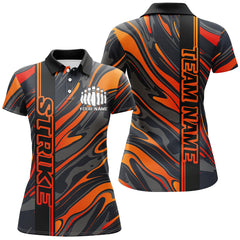 Maxcorners Custom Orange Camo Strike Bowling Polo Shirts For Men, Striking Bowling Team Uniform
