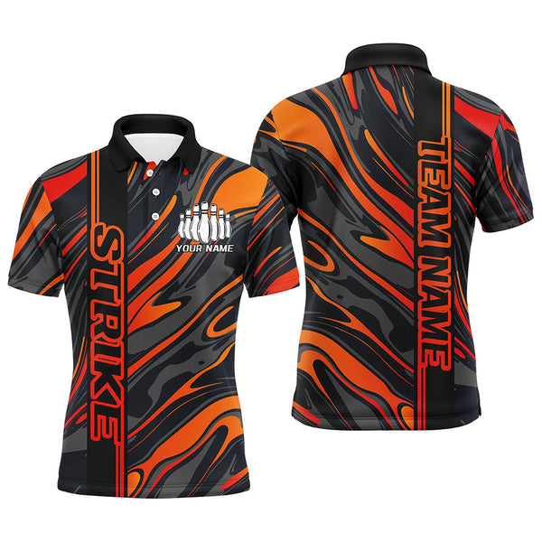 Maxcorners Custom Orange Camo Strike Bowling Polo Shirts For Men, Striking Bowling Team Uniform